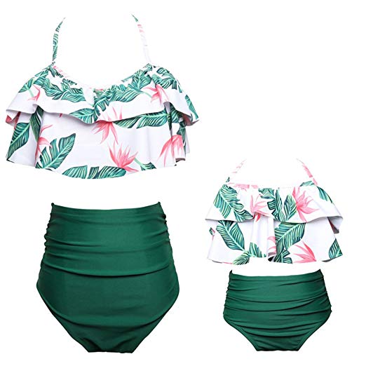 baby girl swimsuits baby girls bikini swimsuit set family matching mother girl swimwear (green- girl, 1 ZKKQVZJ