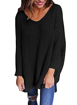 baggy sweaters sidefeel women v neck oversized knitted baggy sweater top jumper pullovers  small black UWZXJFP