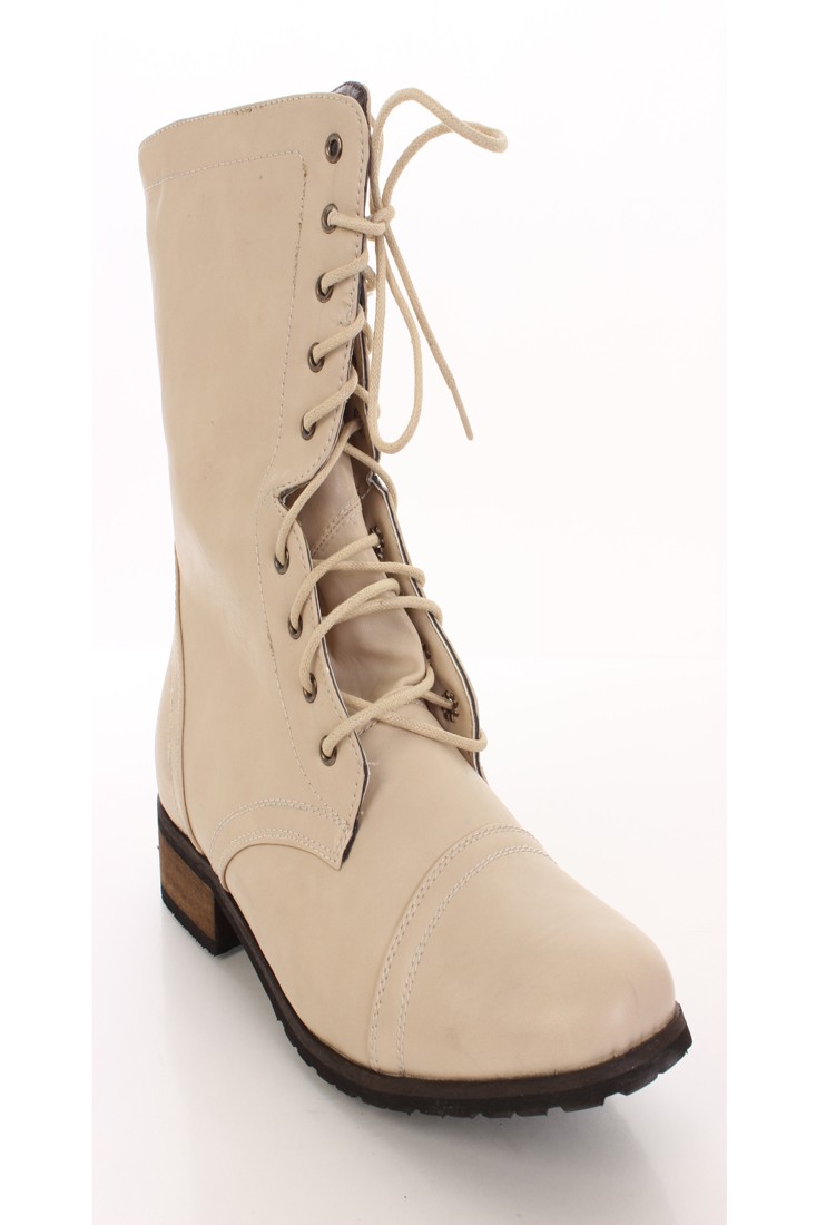 beige boots beige faux leather lace up combat boots boots catalog:womenu0027s winter boots,leather  thigh high boots,black KSRUNJC