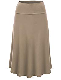 Beige Skirts ll womens solid flare midi skirt - made in usa YQRLWGG