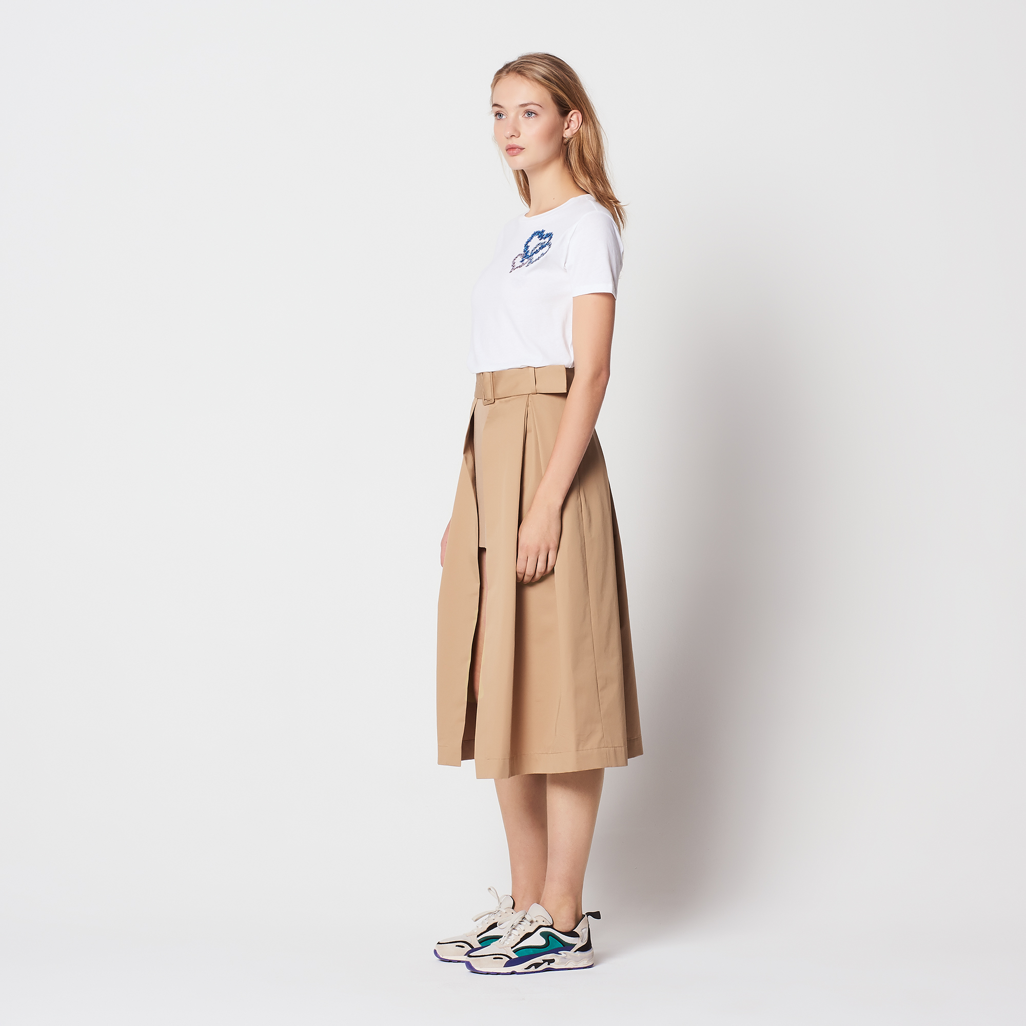 Beige Skirts ... long flared skirt with slit and belt : skirts color beige ... FTBSXCJ