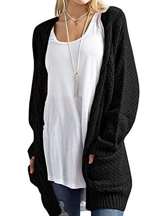black cardigans womenu0027s long sleeve open front chunky cable knit sweater cardigans with  pockets, black, small YDBGHLL