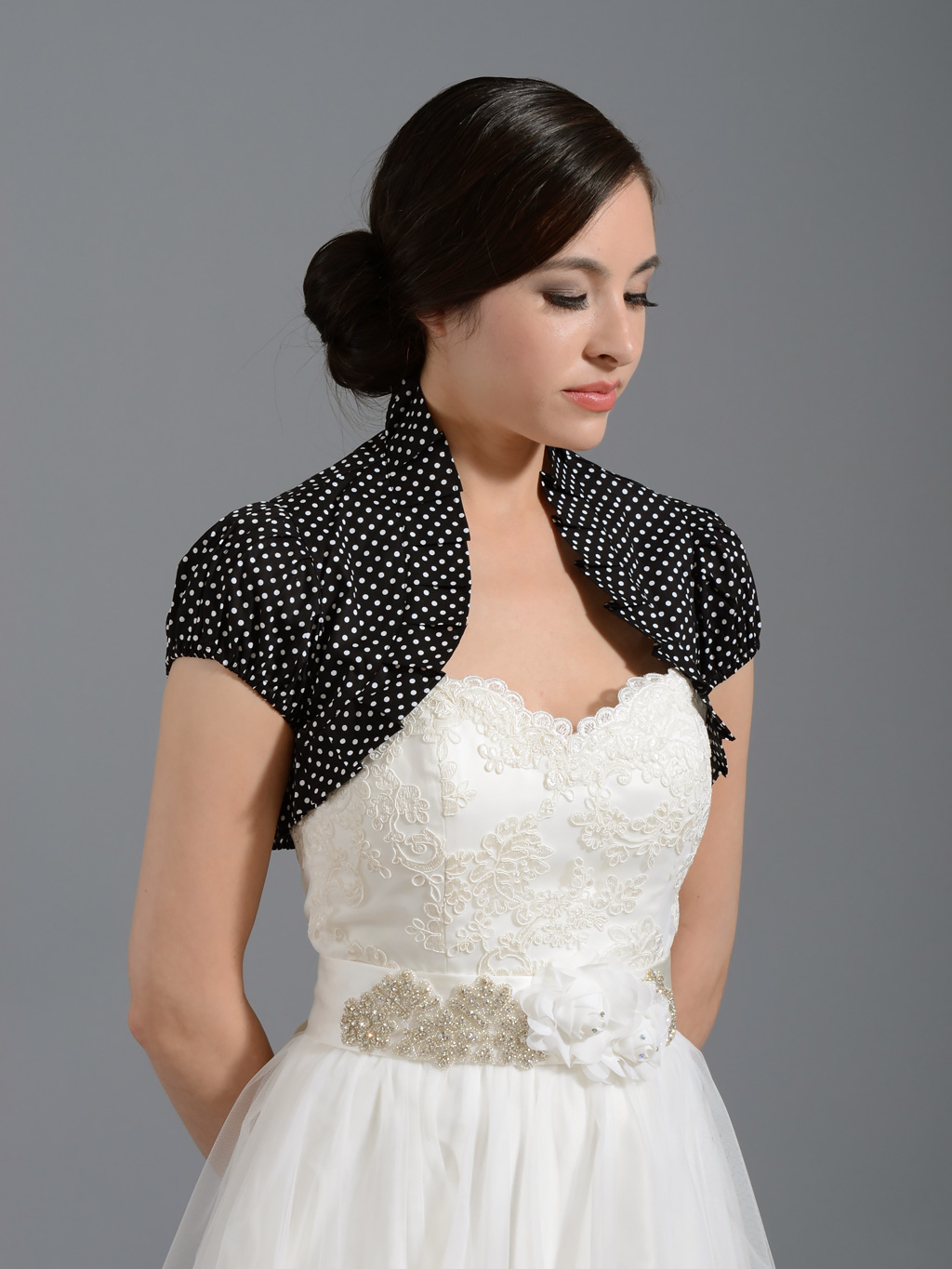 black cotton wedding bolero jacket polka dot cotton_002_black VOSBVWS