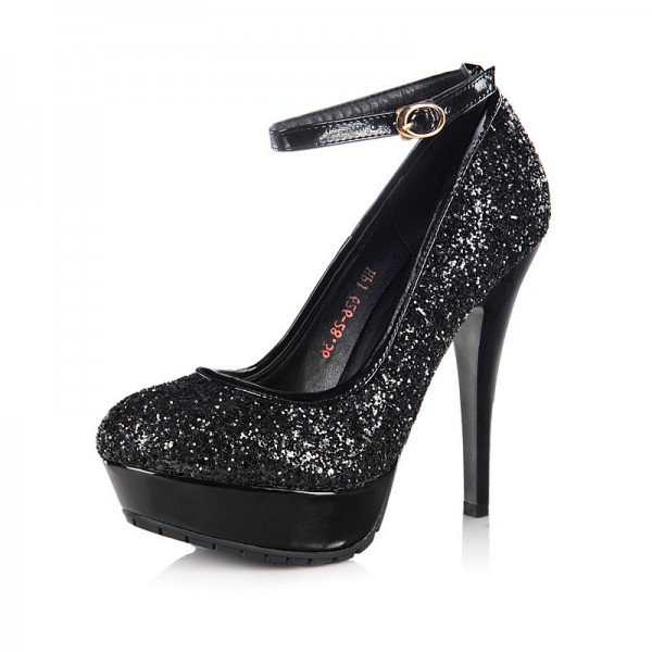 black glitter heels ... black sparkly heels platform pumps ankle strap glitter shoes image 2 ... KPAWLRR