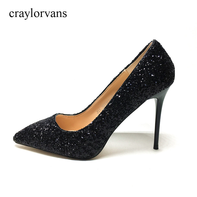 black glitter heels brand gcc yfx women pumps high heels black glitter wedding shoes woman high  heels EMEZGHW