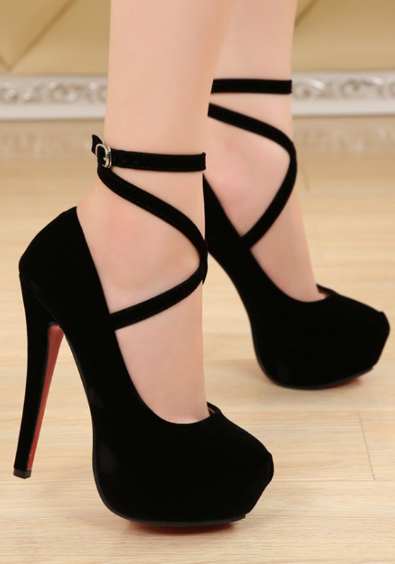 black high heel shoes black round toe stiletto buckle fashion high-heeled shoes FWGDZZP