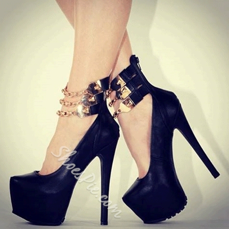 black high heel shoes fashionable black suede metal ankle strap high heel shoes SNVBCNJ