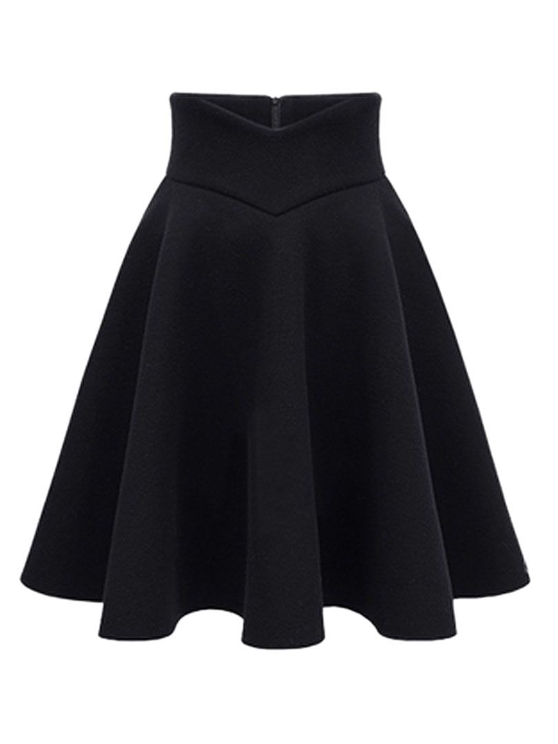 black high waisted skirt black high waist midi woolen skater skirt | choies JKDQYTT