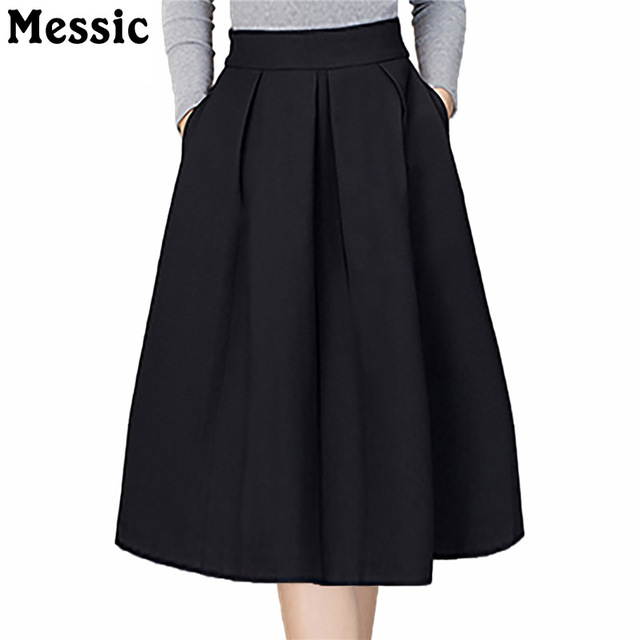 black high waisted skirt messic knee length high waist skirt women summer 2018 casual a line black  skirts AOKEBLS