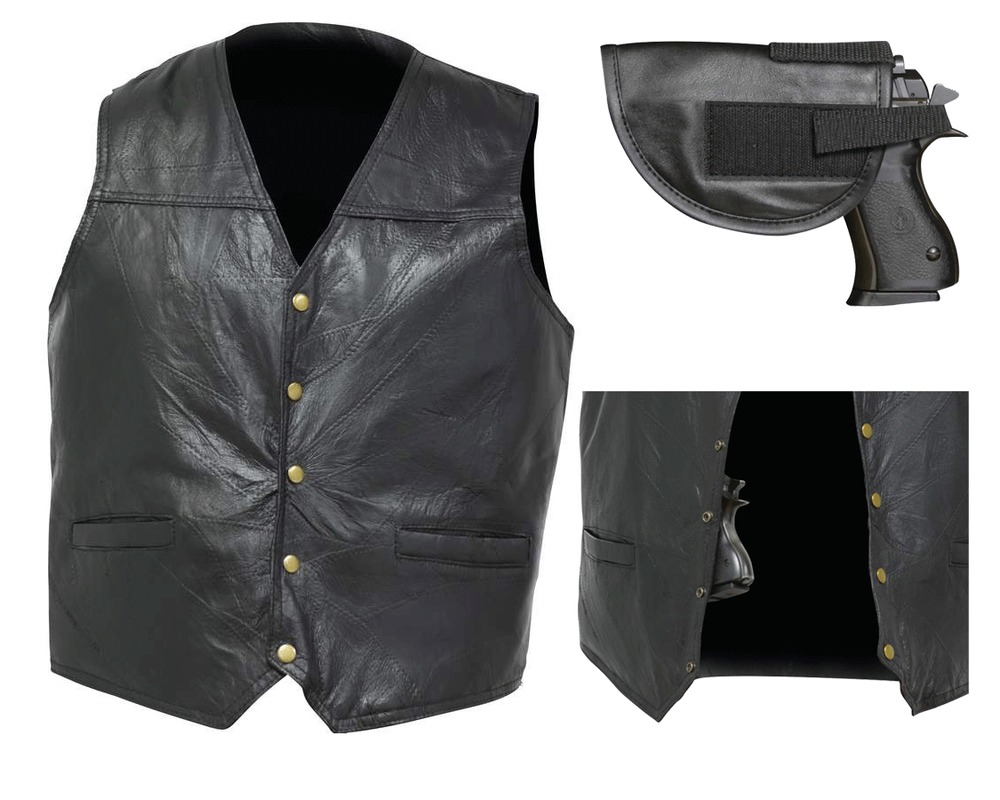 black leather vest mens black leather concealed carry vest gun holster ccw pocket motorcycle  biker | ebay OMLBGSO