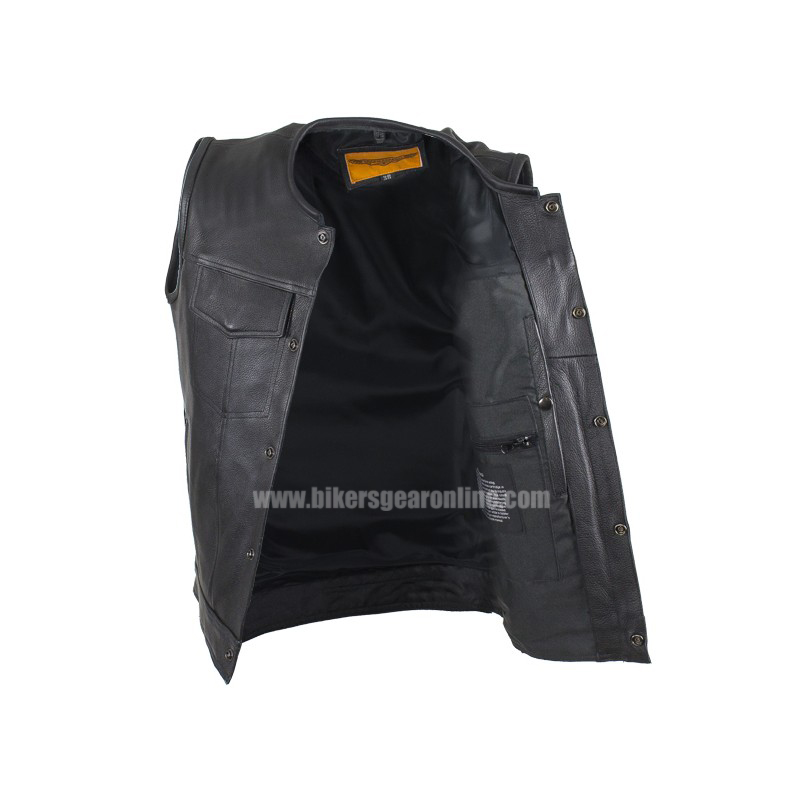 black leather vest ... mens black leather motorcycle club vest collars ... GDJLIQW