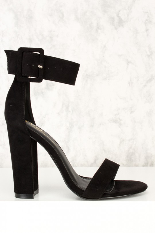 black open toe heels black wide ankle strap open toe single sole chunky high heels faux suede WYRXJYD