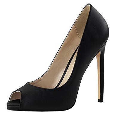 Black Peep Toe Pumps womens black stiletto heels peep toe pumps black leather shoes 5 inch heels  size: HFKCZEG