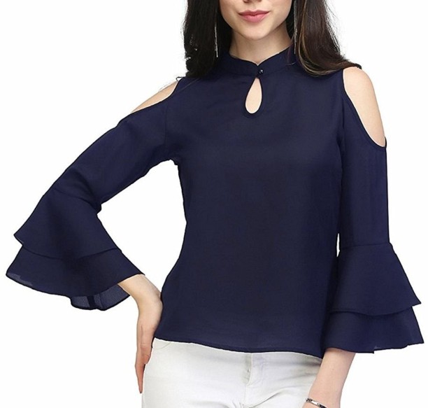 blue tops f plus fashion party bell sleeve solid womenu0027s blue top KGSRXYI