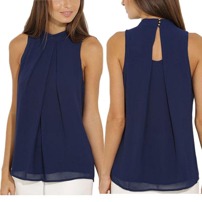 blue tops women blouse 2017 summer women tops brand plus size casual navy blue  chiffon blouse FKZIPYO