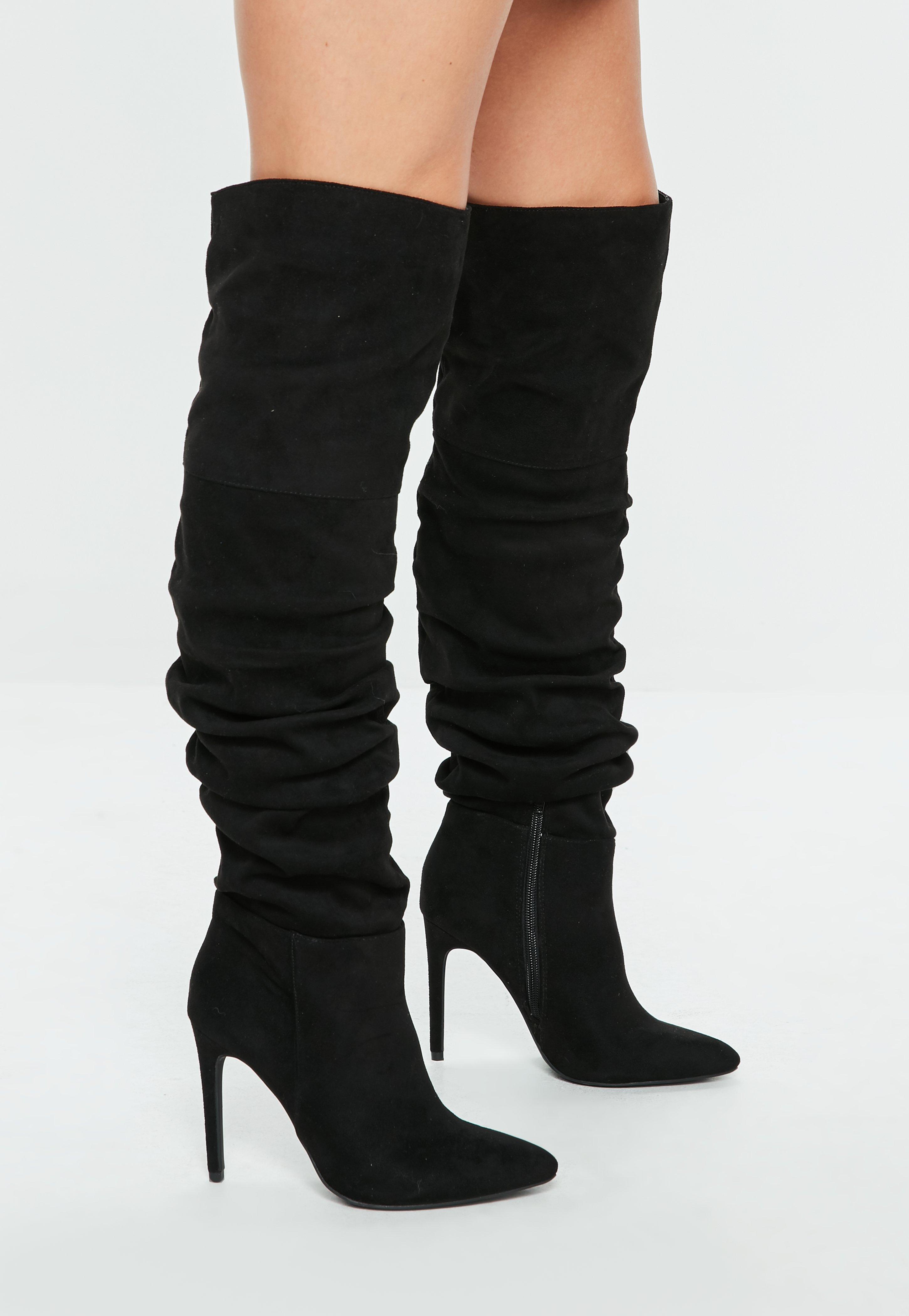 boots heels black ruched over the knee pointed heeled boots | missguided LZQLDKF