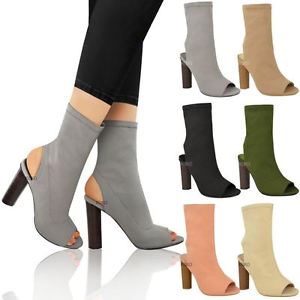 boots heels image is loading womens-ladies-ankle-boots-knitted-stretch-celeb-block- ERUXPQM