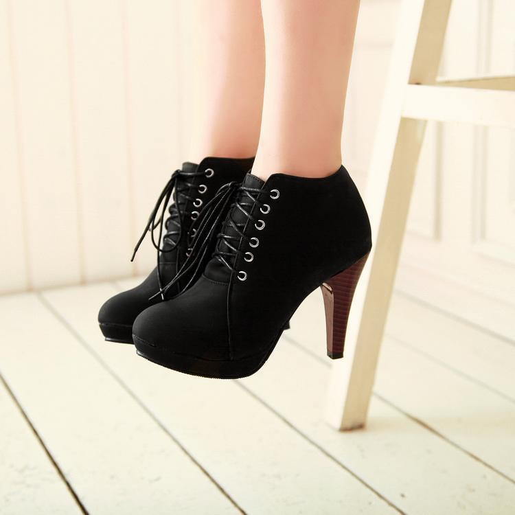 boots heels round toe stiletto high heel lace up ankle boots - meetyoursfashion - 1 GHVNASQ