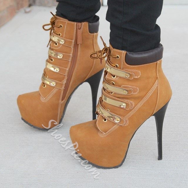 boots heels shoespie stylish lace-up rivets platform high heels boots ZBIAQFH