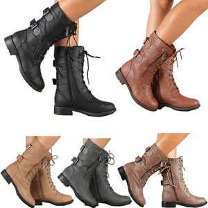 boots women image is loading womens-combat-military-boots-lace-up-buckle-new- SILXGFU