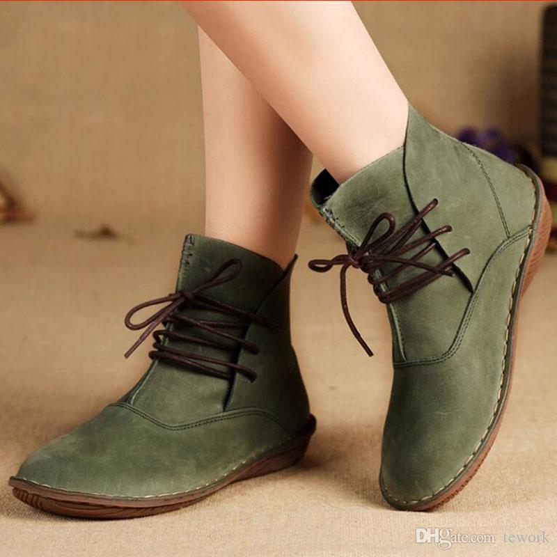 boots women women cow leather ankle boots lace up single shoes retro japanese art sen  female GQJDAWI