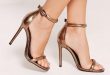 Bronze Heels bronze metallic rounded strap barel there heels XQTDKNK