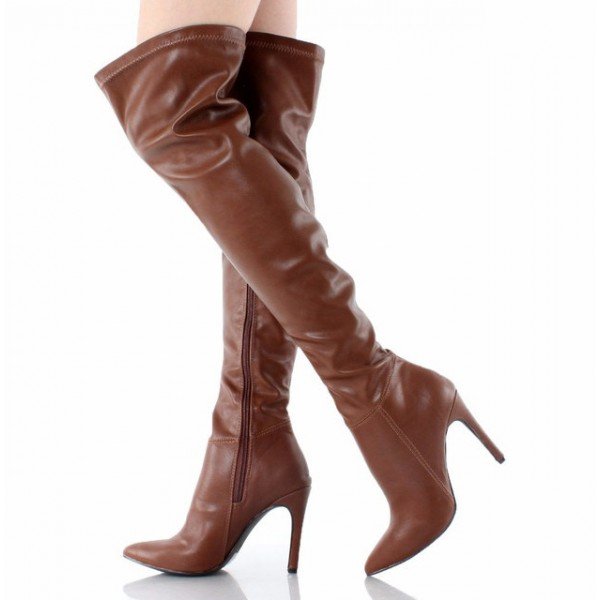 brown heeled boots brown thigh high heel boots pointy toe stiletto heel long boots image 1 ... AXBUOGB