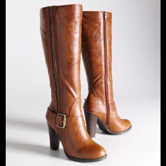 brown heeled boots elle sloan tall brown boot with stacked heel VZWRQCI