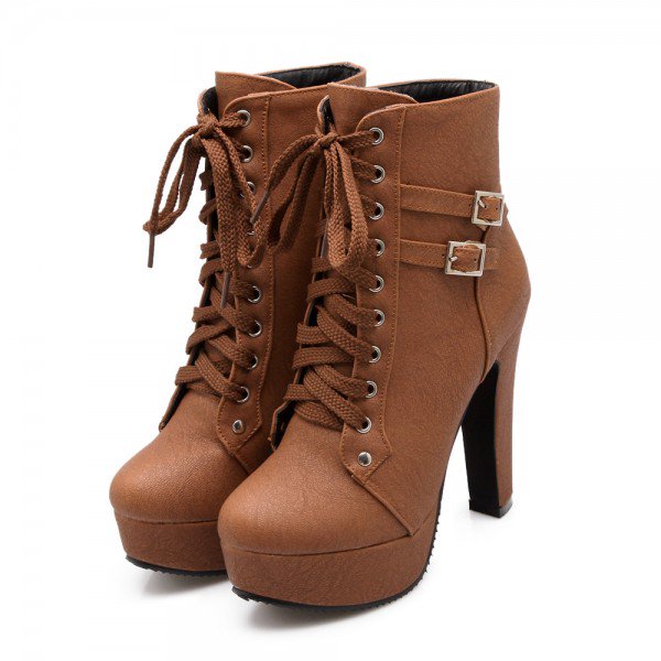 brown heeled boots womenu0027s brown lace up boots chunky heel platform ankle booties image ... ZYBGQTV