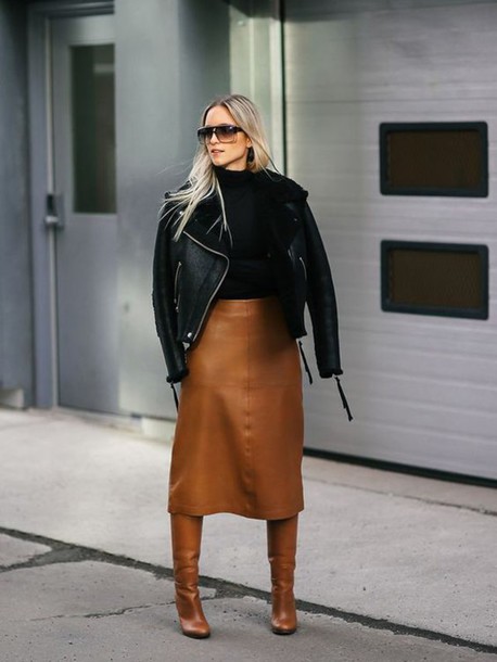 Brown Leather Skirt like follow AMFXRTP