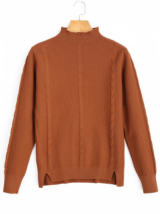 Brown Sweaters ladies pullover mock neck cable knit sweater - light brown one size ZEAFIXX