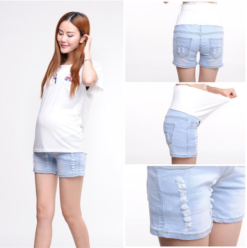 clothes for pregnant women high waist maternity shorts light blue denim pants clothes for pregnant  women clothing for YJKNFTY