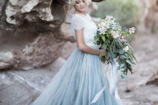 color wedding dresses discount 2017 bohemian colored wedding dresses short sleeve jewel neck a  line soft tulle DOUYKCN