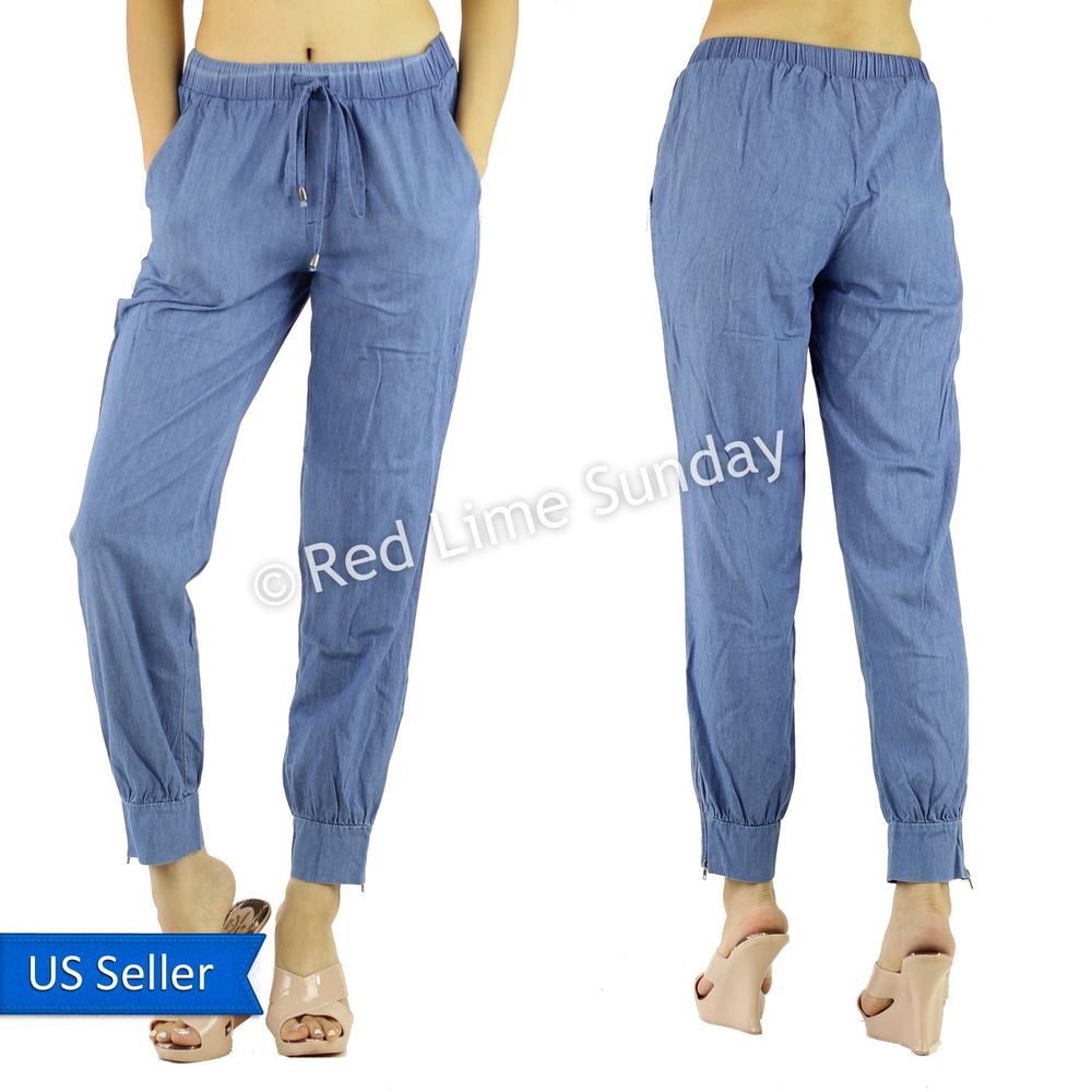 Cool Summer Pants summer women fashion cool cotton blend drawstring jogger pants bottoms zip  hem NIRKWGU