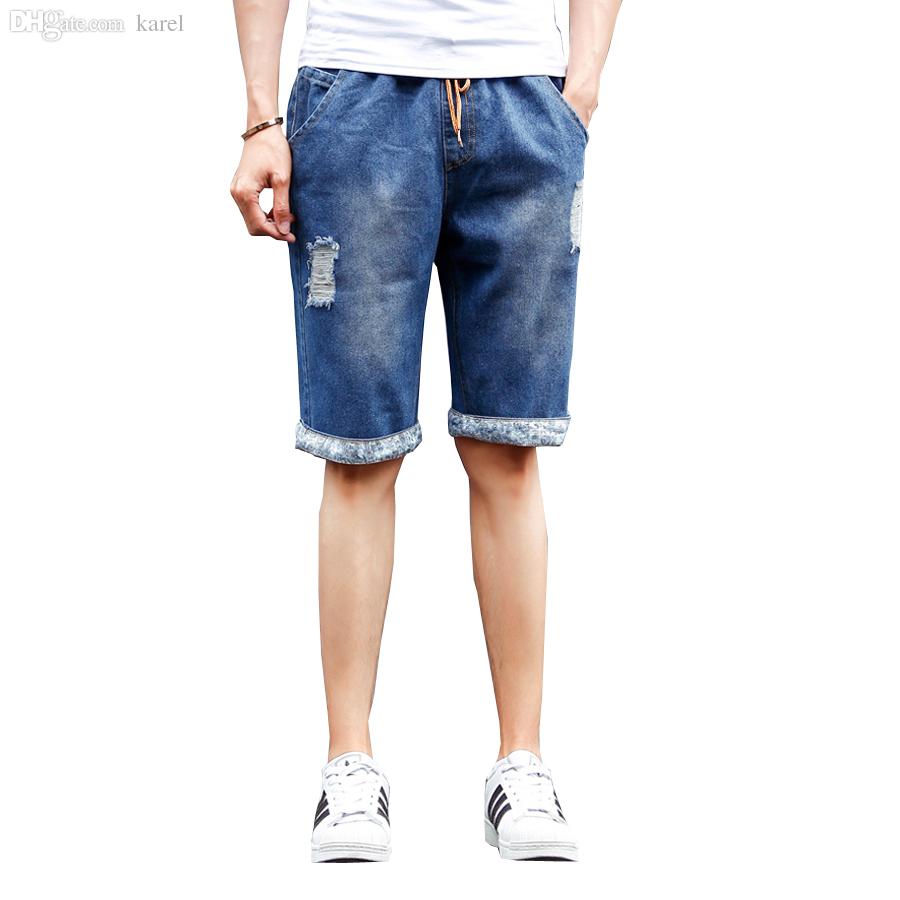 denim shorts for men 2018 wholesale 2016 summer mens jean shorts men white denim shorts  drawstring distressed solid GCGNPVS