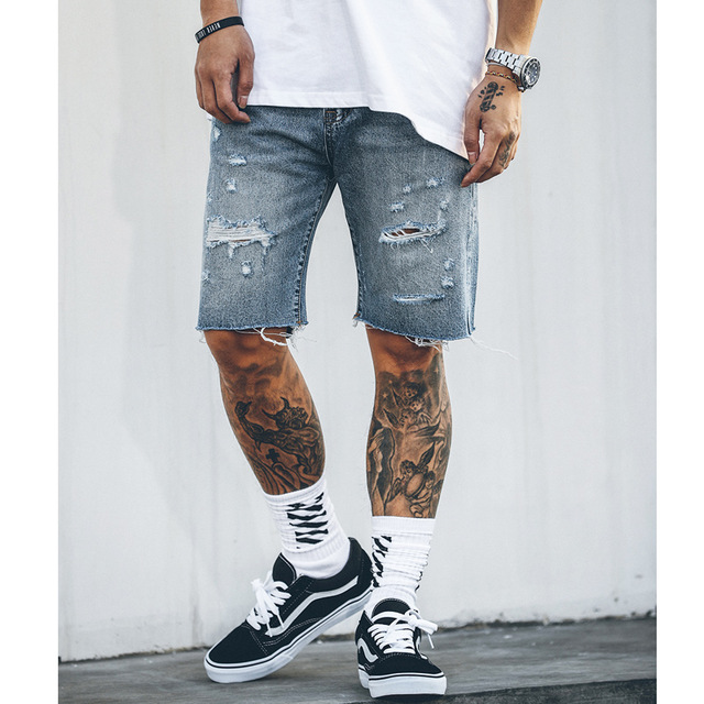 denim shorts for men new hot 2017 fashion high street mens destroyed denim shorts men hip hop  street JNPZJHX