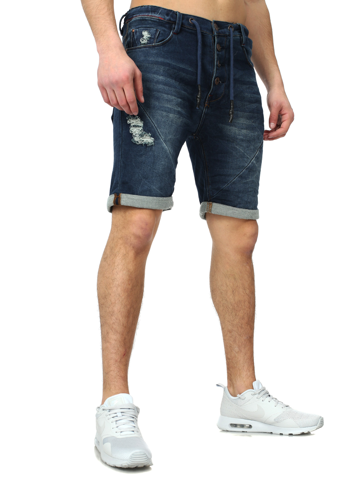 denim shorts for men sublevel men jean shorts destroyed dark blue MUHHOSP