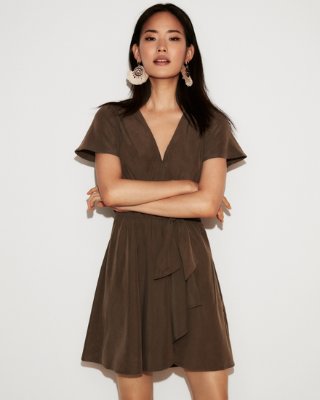 Express dresses express view · tie front flutter sleeve fit and flare dress AIUZJDD