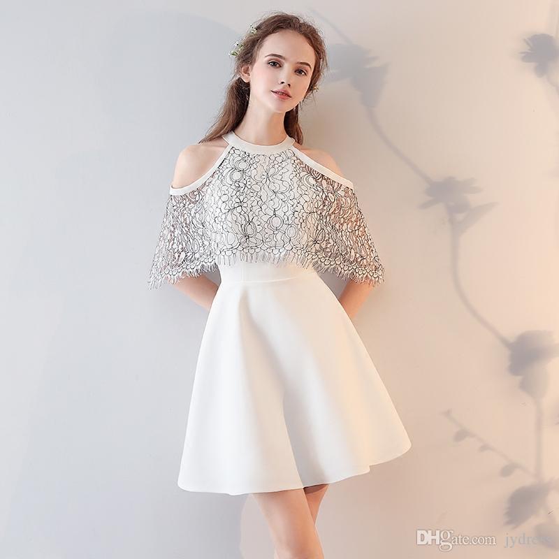 fashion 2017 summer new cocktail dress the bride short white lace with  shawl simple GBITDET