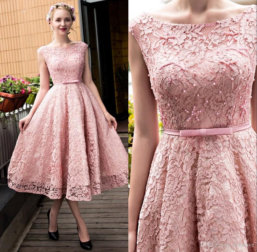 Glamorous dresses glamorous lace cocktail homecoming dresses with beadings tea length a line  lace up prom DAVNQMP
