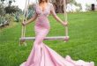 Glamorous dresses glamorous mermaid rose pink evening dresses 2017 sheer long sleeves  applique lace and satin UHKEJOP