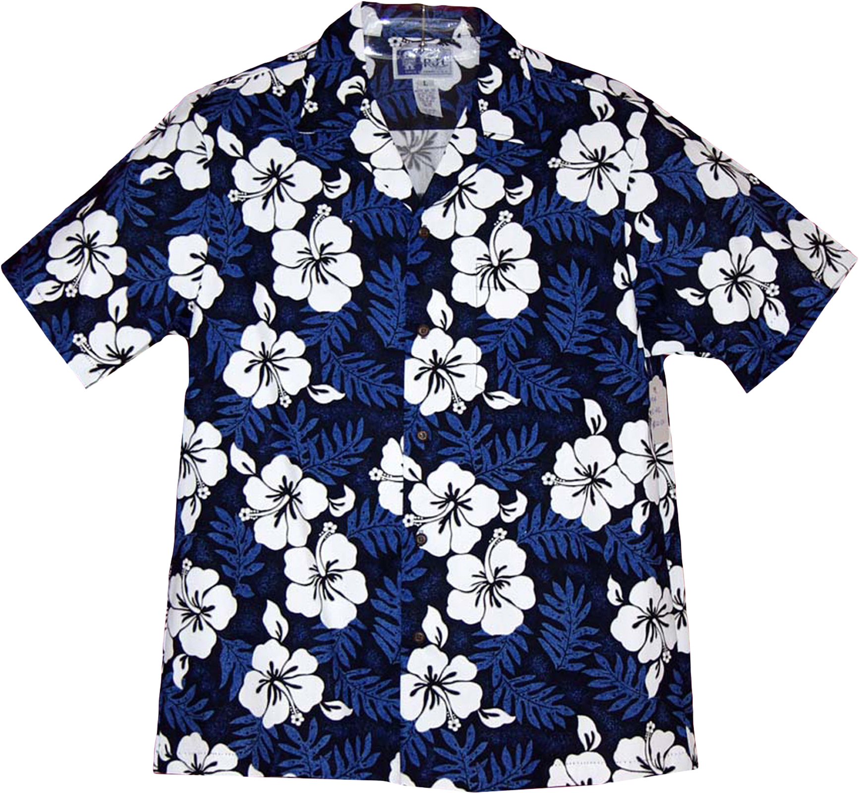 Hawaiian Shirt dark leaves light hibiscus blue hawaiian shirt TIKDSPW