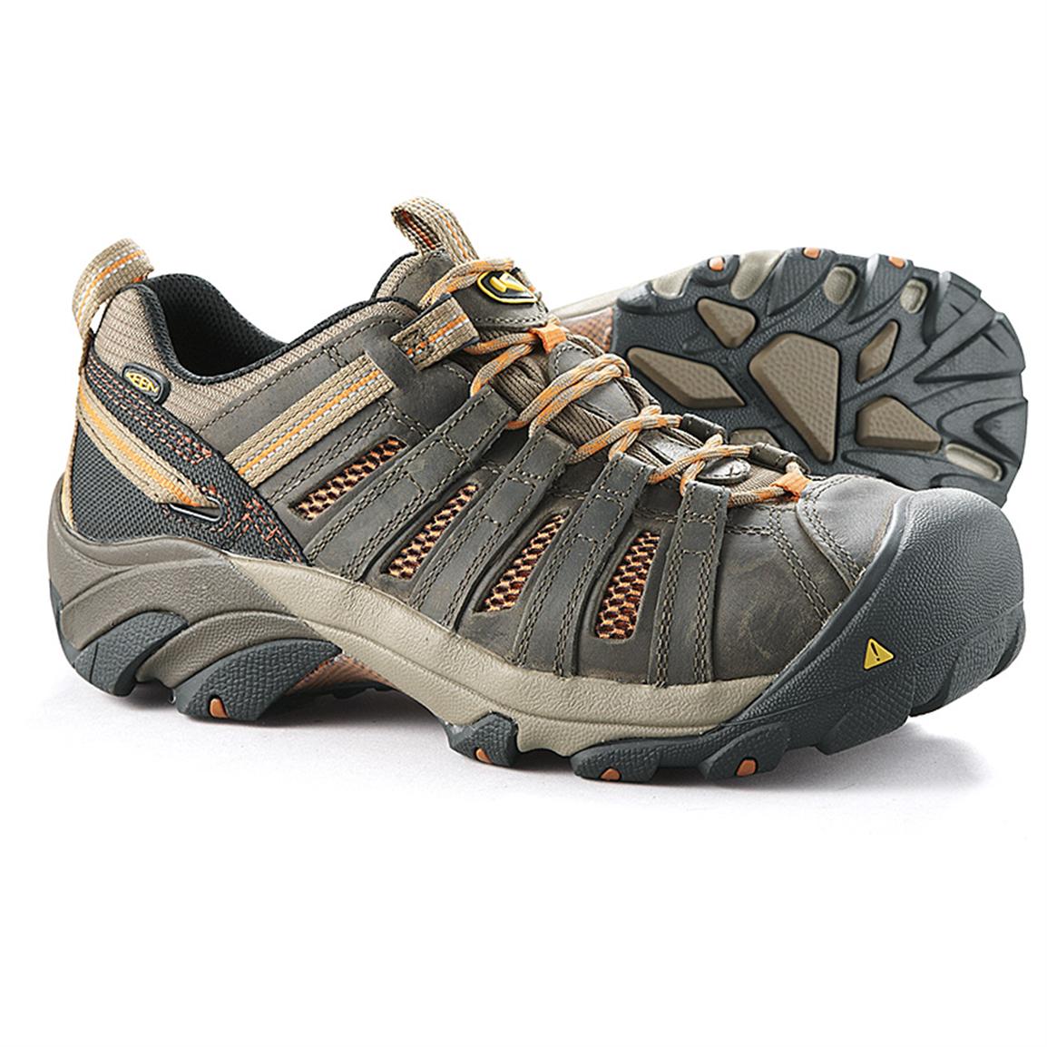 keen shoes for men keen utility menu0027s flint low steel toe work shoes, shiitake / rust FTUEZJP