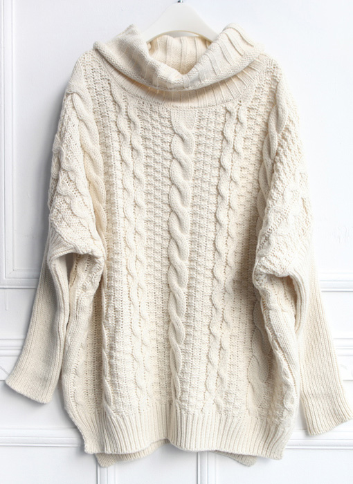knit cable sweater beige high neck loose cable knit sweater -shein(sheinside) otbzggh LMSYNUL