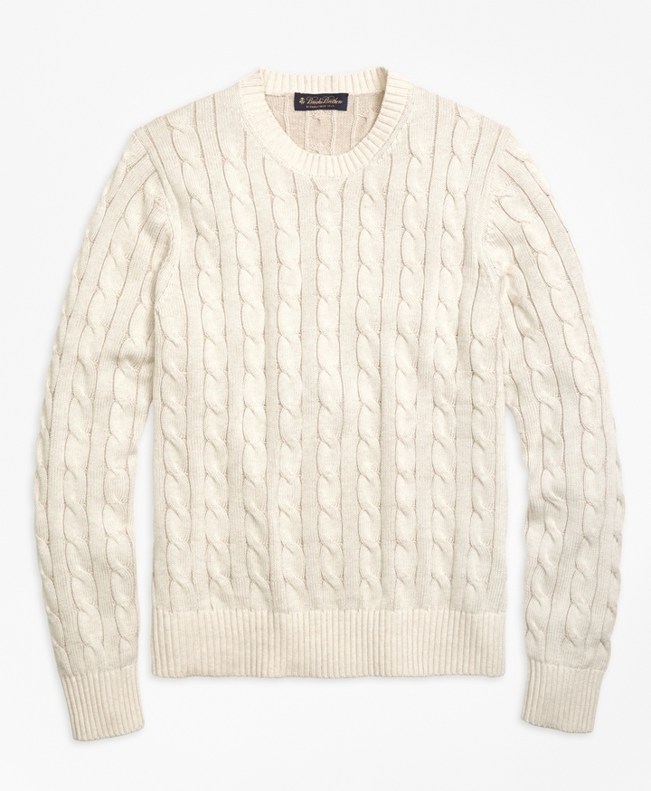 knit cable sweater ... brooks brothers heathered cable knit crewneck sweater ... UHUFWUH