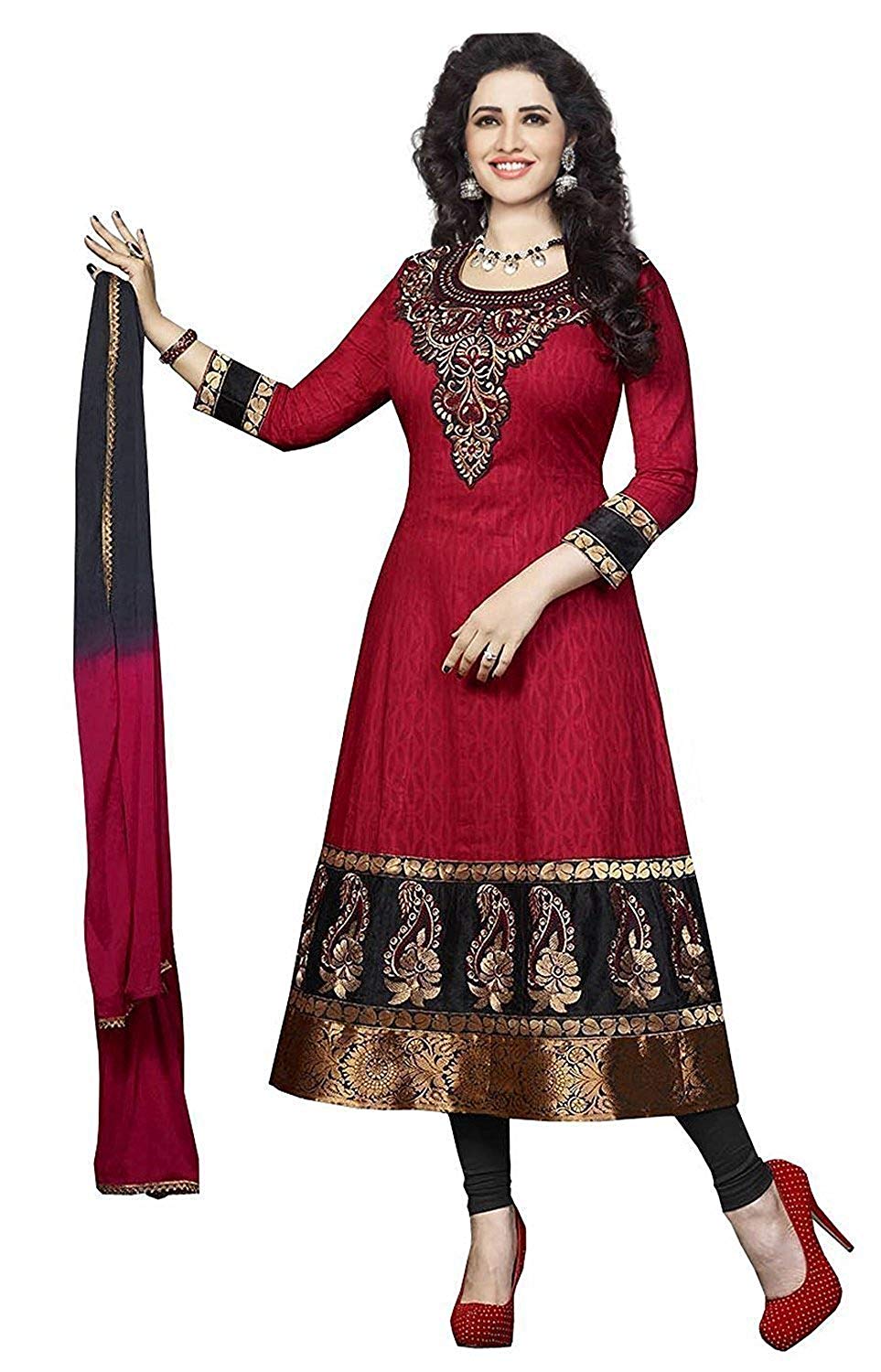 ladies dress lady loop womenu0027s cotton dress material salwar suit set (avsar red  dress_beige_free size): amazon.in: JJDTPHZ