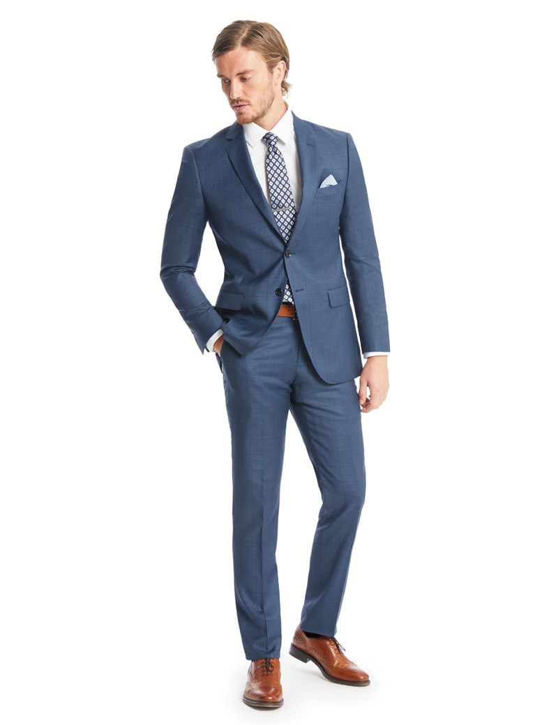 mens suits menu0027s blue double plaid slim fit suit - super 120s wool IIIWZBA