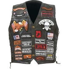 Motorcycle Vest item 1 mens black genuine leather motorcycle vest w/ 42 patches us flag  eagle MOFETAC