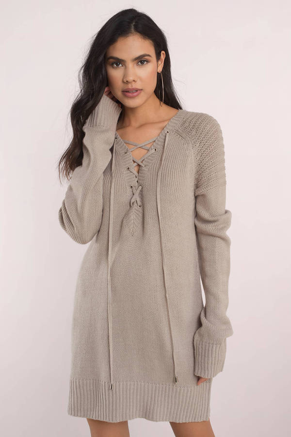 never forget you taupe lace up sweater dress ... QBDHXEZ