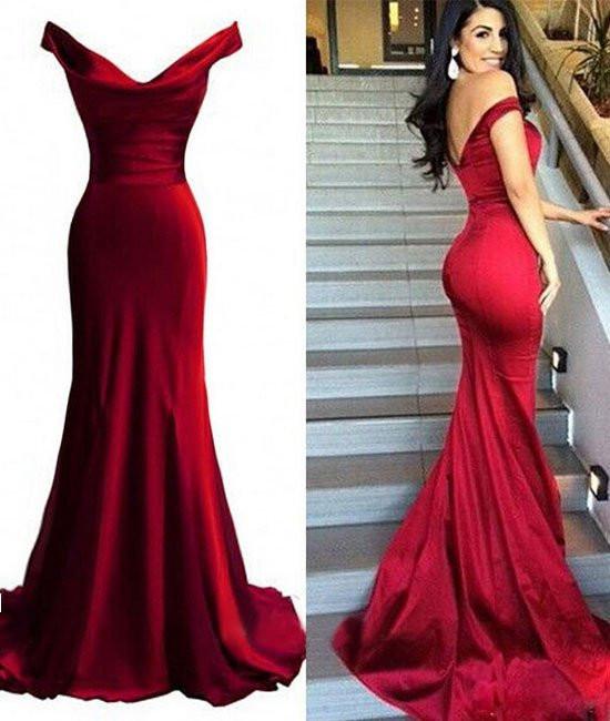 off shoulder mermaid red prom dresses, red formal dresses, red evening  dresses PAJKATG